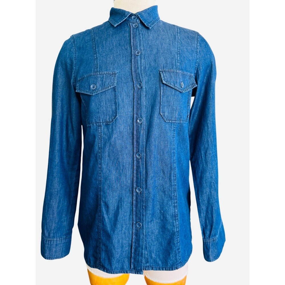 Blossom & Clover Wm Sm Navy Blue Light Weight Button Up Long Sleeve Denim Shirt